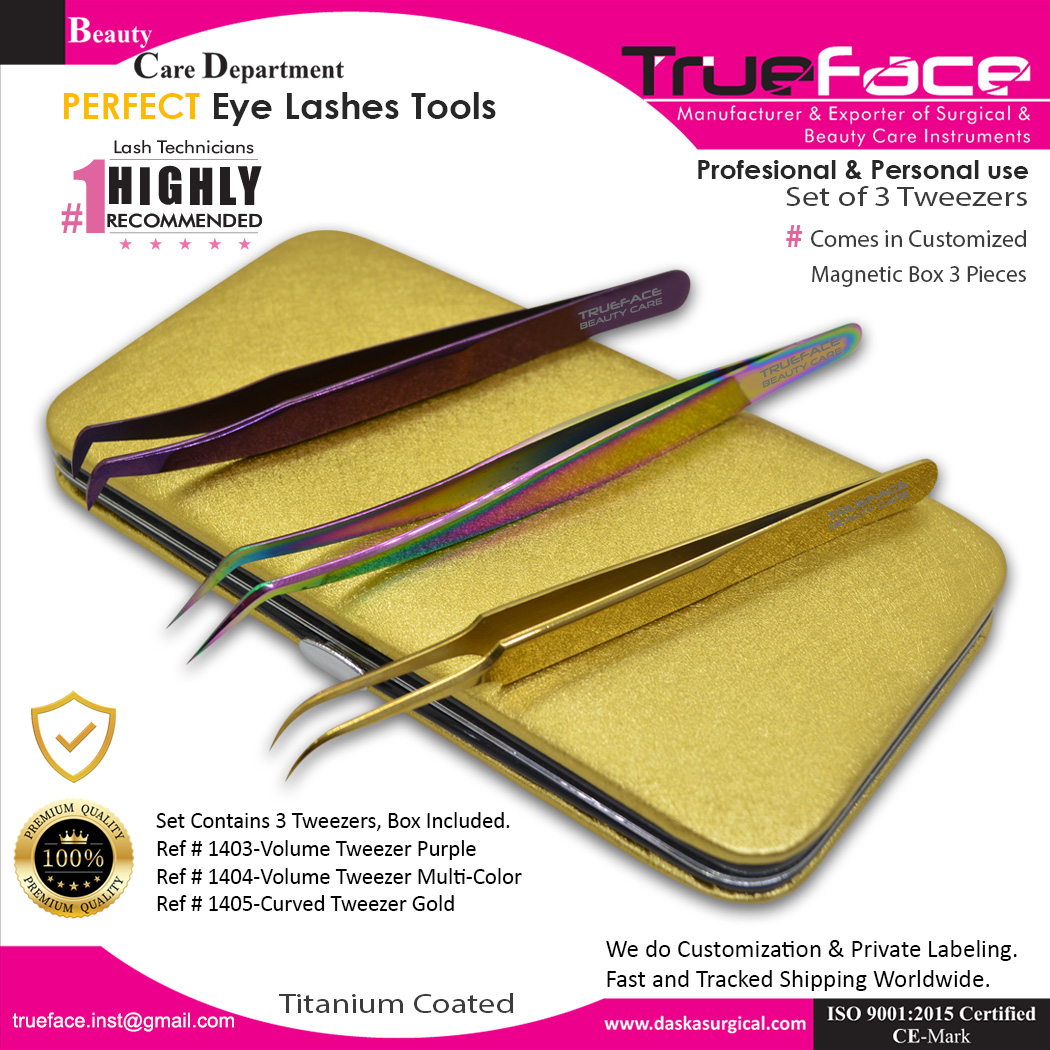 eyelash-tweezers set-3 pcs-box-multi-color-ref-1403-4-5